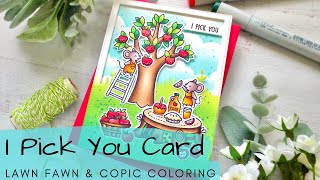 I Pick You Fall Card | Lawn Fawn | Copic Coloring + Distress Oxide Background