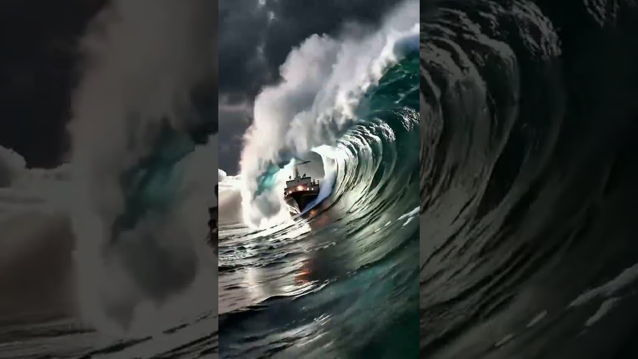 Realistic AI Tsunami Hits Cargo Ship – Ocean Disaster in 4K!