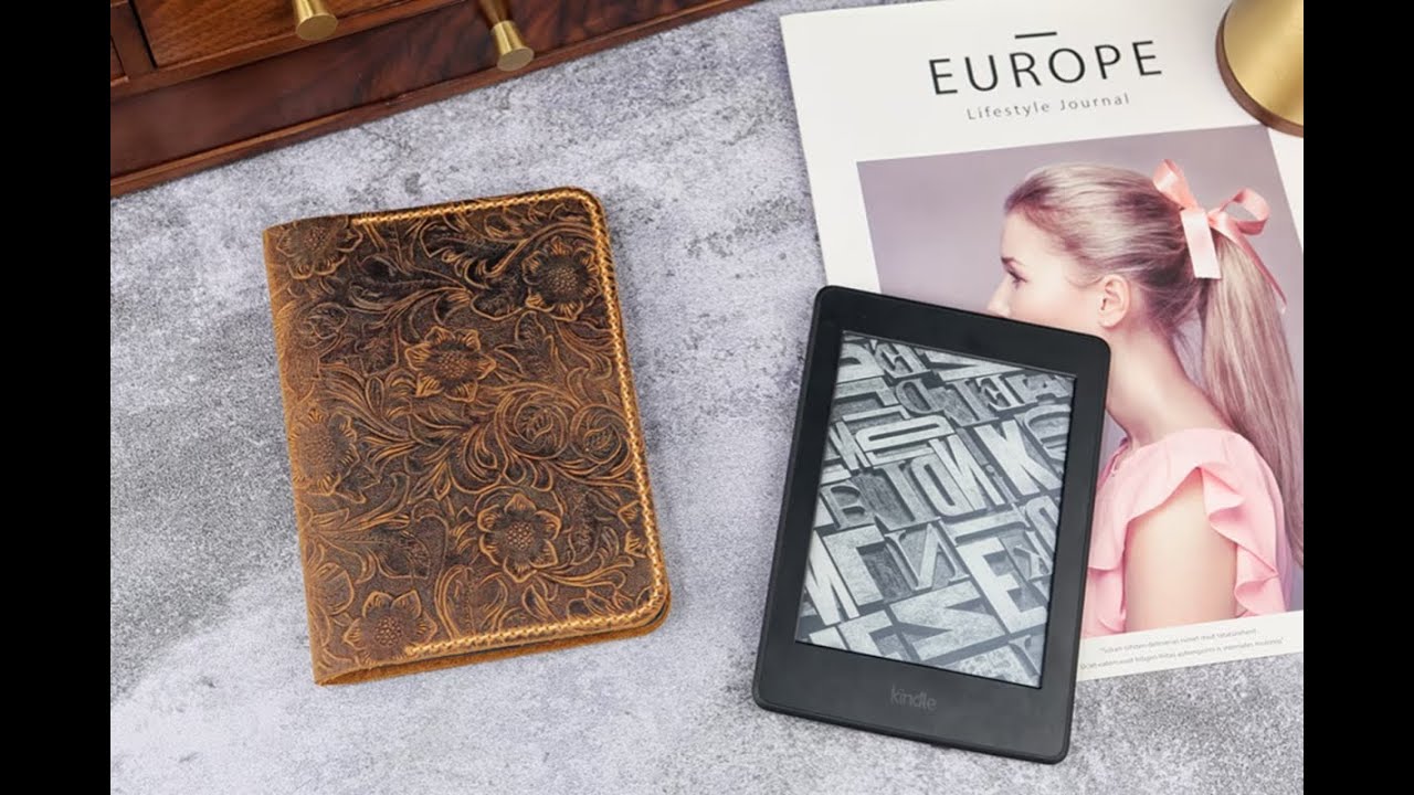 Women embossing leather kindle paperwhite case