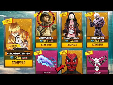 AMANHÃ!? PEGUE AS 2 MÁSCARAS DEMON SLAYER, PUNHO SAITAMA, TOP CRIMINAL,  COELHÃO, NOVIDADES FREE FIRE 