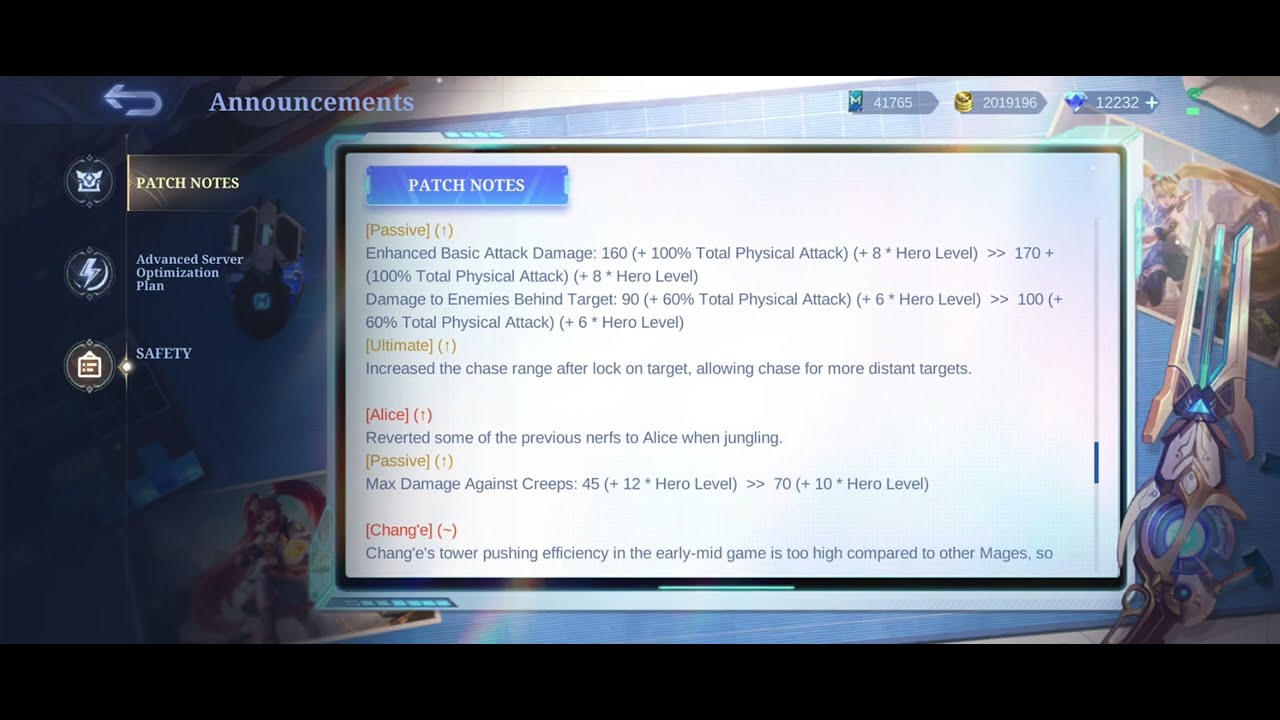 New Hero Sora, Harley Buff, Freya Nerf, Chang'e Adjustment - Patch Notes 2.1.22 Advance Server MLBB