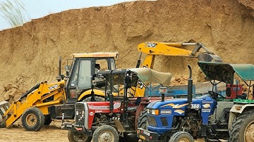 JCB 3dx Backhoe Machine Loading Mud in Eicher  380 and Massey 241 tractor I Jcb cartoon video