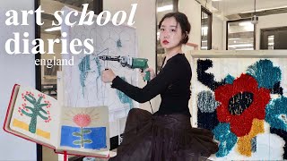 art school in england: tufting, ceramics, sketchbook painting, plein air, notion