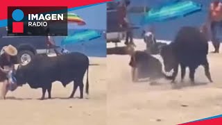 Toro ataca a una mujer en playa de Los Cabos, Baja California Sur