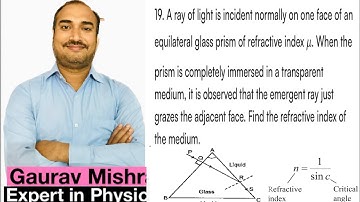 A ray of light is incident normally on one face of an equilateral glass prism of refractive index