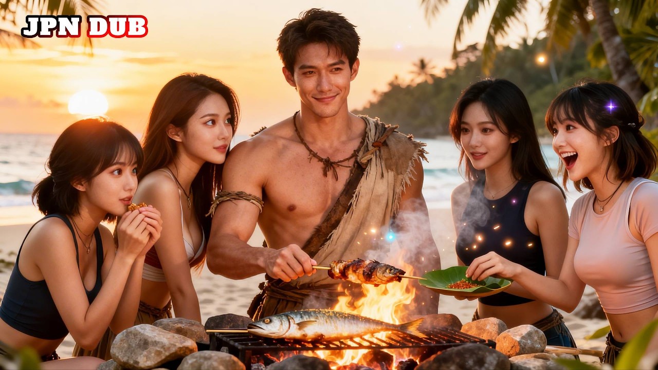 貧しい男が無人島に流れ着き、4人の女性を救出――圧倒的なサバイバル力で王となる！