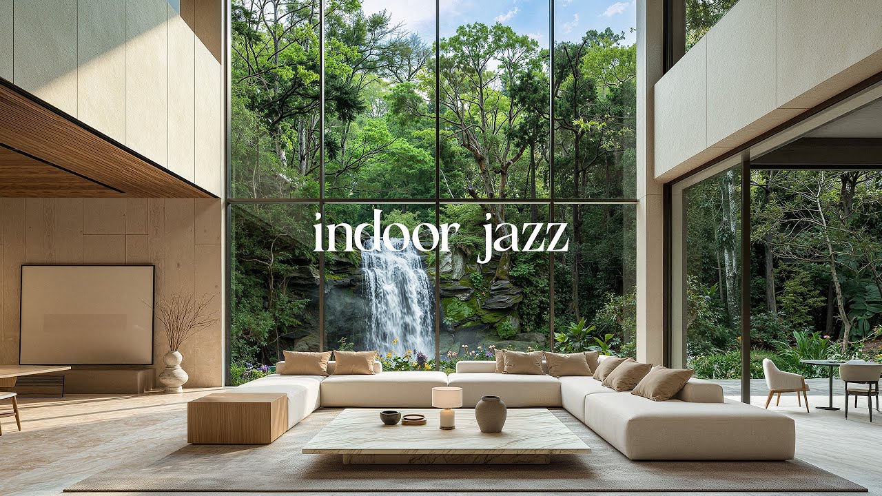 Luxury Forest Home Jazz Ambience 4K 🌿 Morning Smooth Jazz, Modern House in Nature