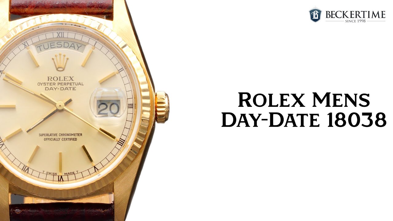 Mens Rolex 18K Yellow Gold Day-Date Ref. 18038 Watch Silver Dial