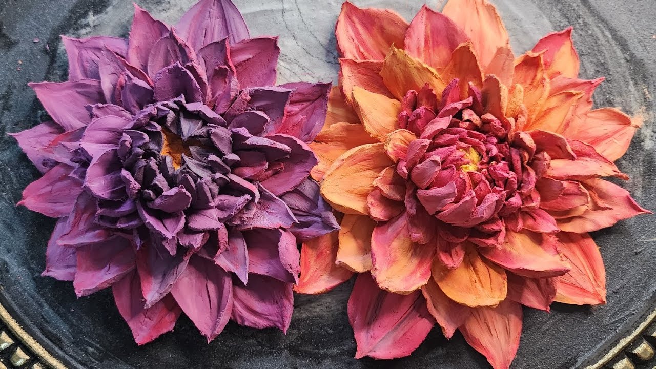 Sculpture painting How to make Dahlia flowers with sculpture paste Texture art flowers