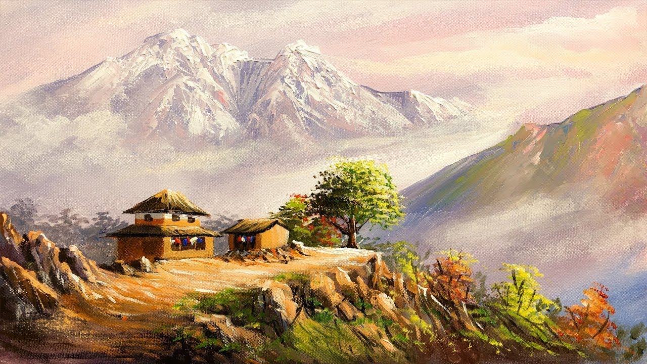 Old Village Houses Acrylic Landscape Painting in Timelapse Old