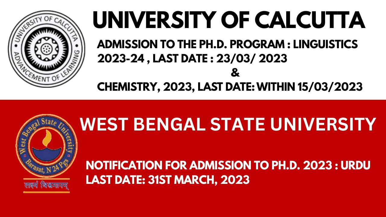 PhD Admission 2023 I 3 Disciplines I From University of Calcutta & West ...