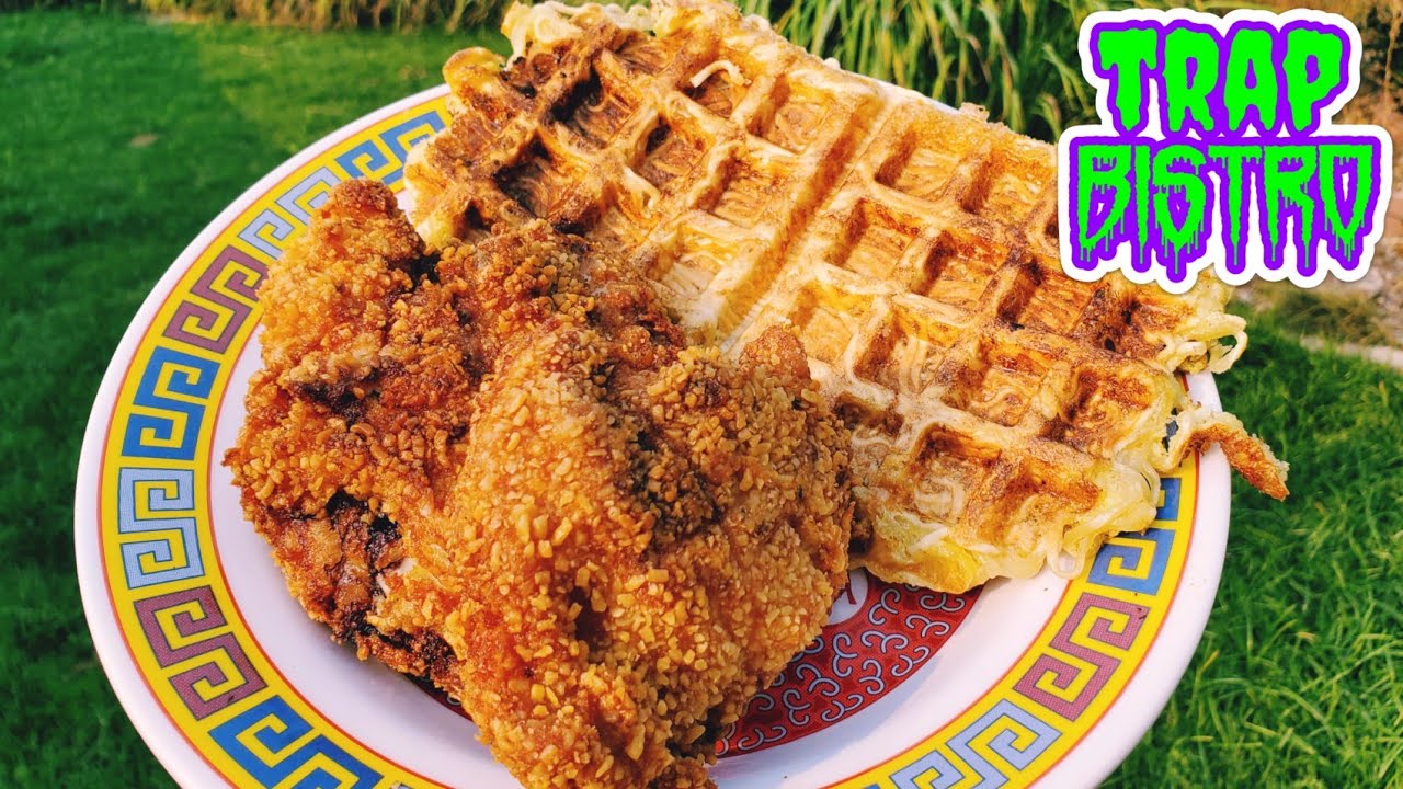Chicken & Waffles Made Out of Ramen Recipe! Super trappy! 