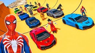 CARROS de CORRIDA com HOMEM ARANHA e HERÓIS! Desafio Incrível na Rampa do LAGO - GTA V screenshot 4