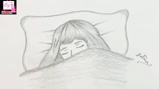 a girl sleeping on the bed || رسم فتاة نائمة في السرير