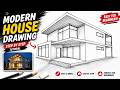 Modern House Drawing Step by Step | Easy Pencil Sketch Tutorial for Beginner #housedrawing #drawing