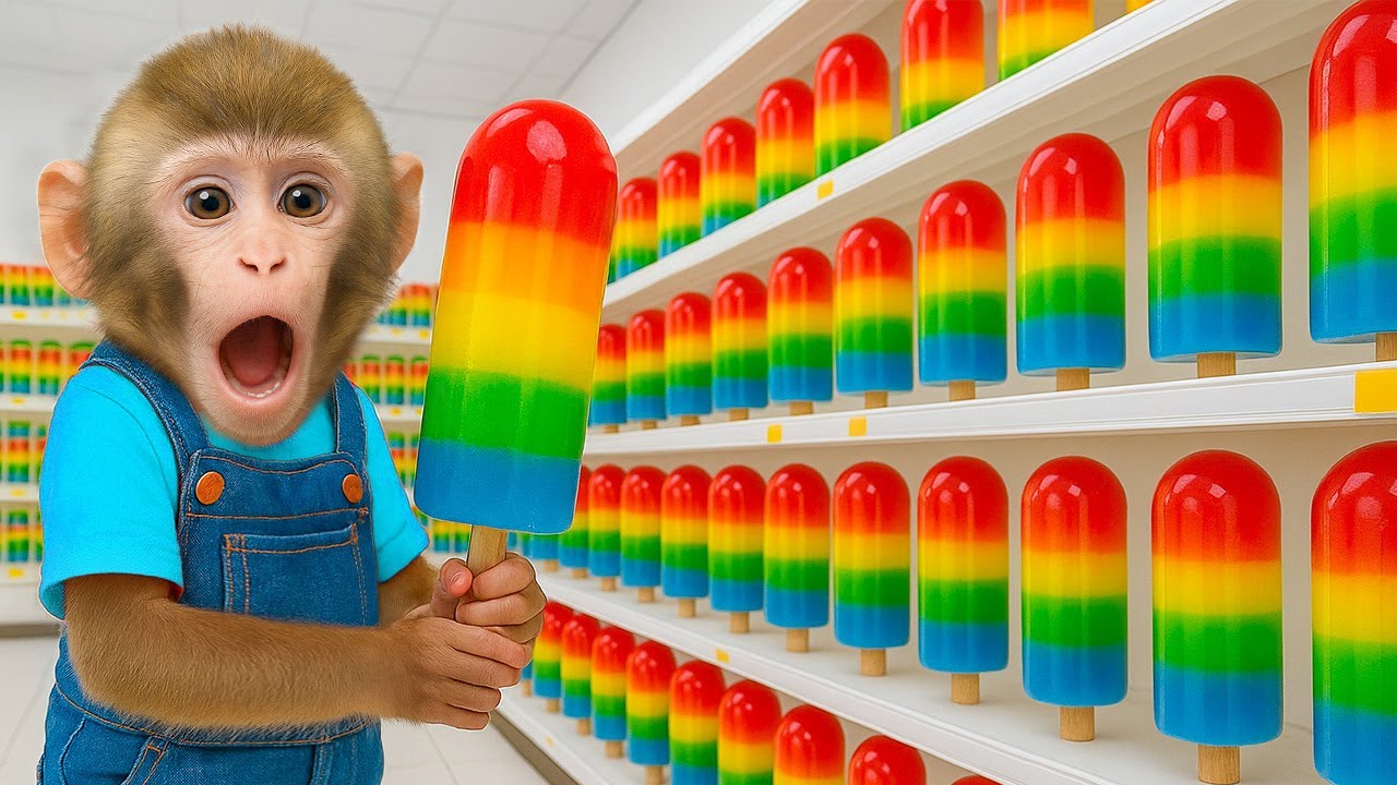 Macaco Cherry faz sorvetes MÁGICOS e COLORIDOS e cuida de um filhote fofo