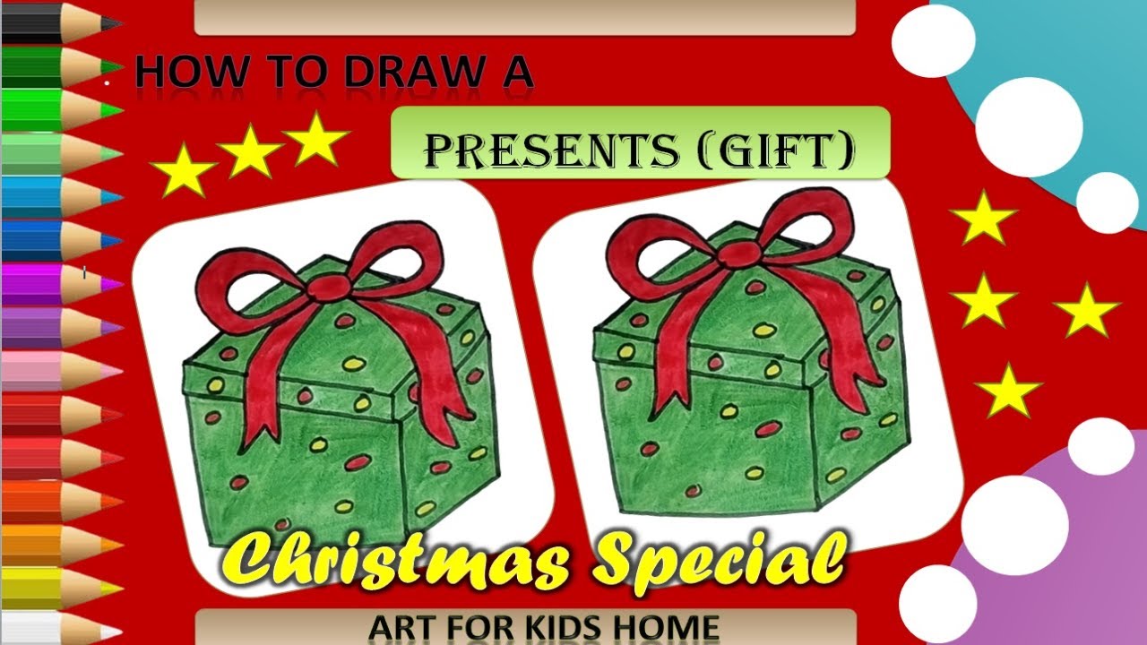 How To Draw A Christmas Gift For Kids, Step by Step, Drawing Guide, by Dawn  - DragoArt