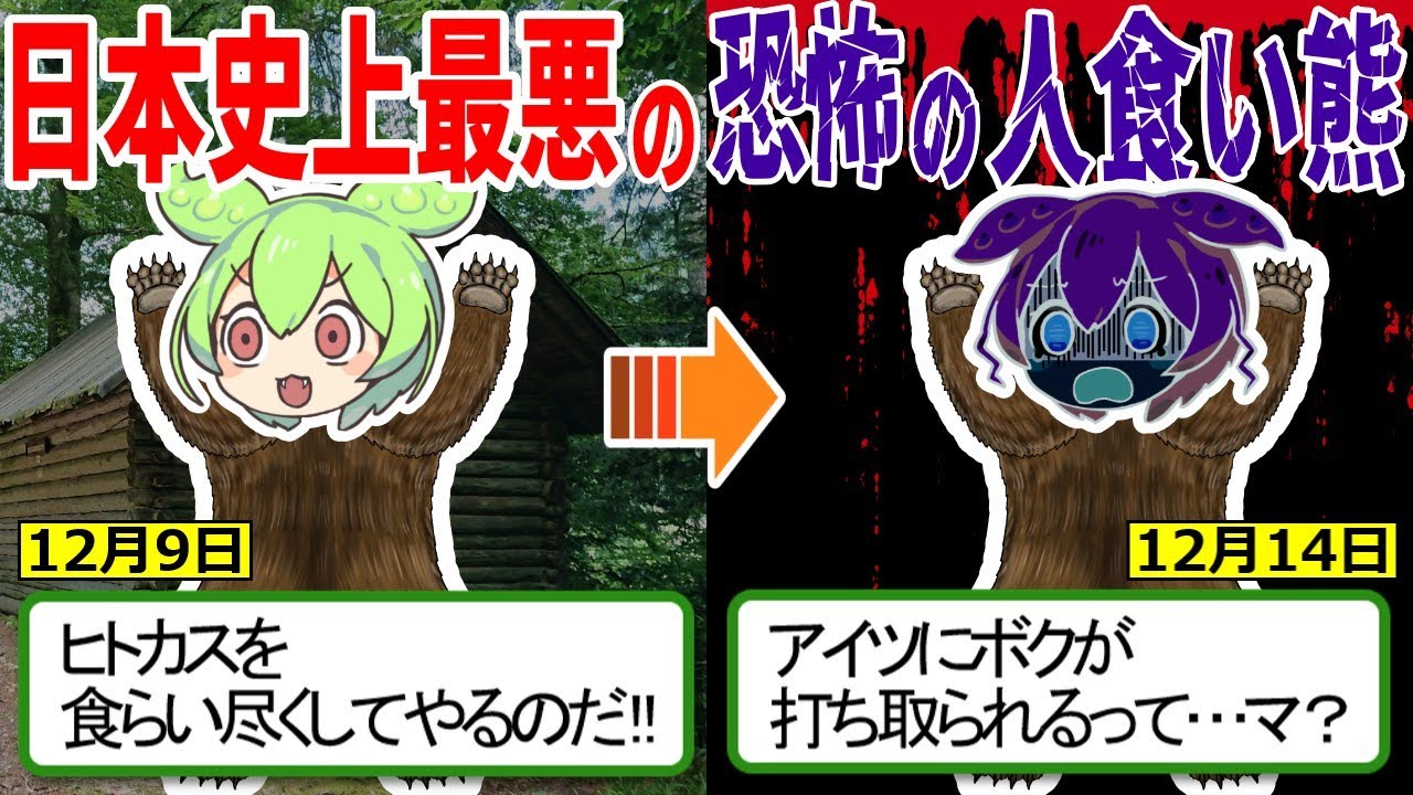 日本史上最悪の人食い熊がヤバすぎる...【ずんだもん ゆっくり解説　人食い熊　熊害　三毛別羆事件】