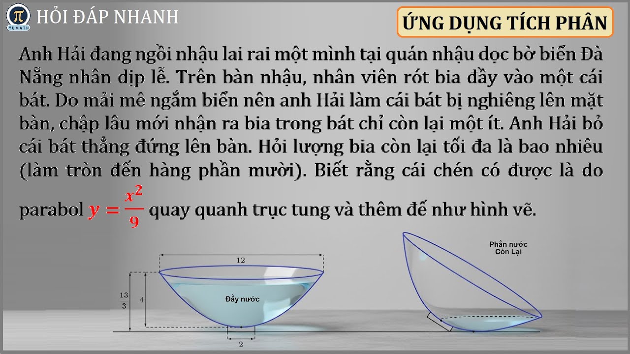 Cực phẩm cho bài toán tính thể tích còn lại trong chén bằng phương pháp lát cắt | Ứng dụng tích phân