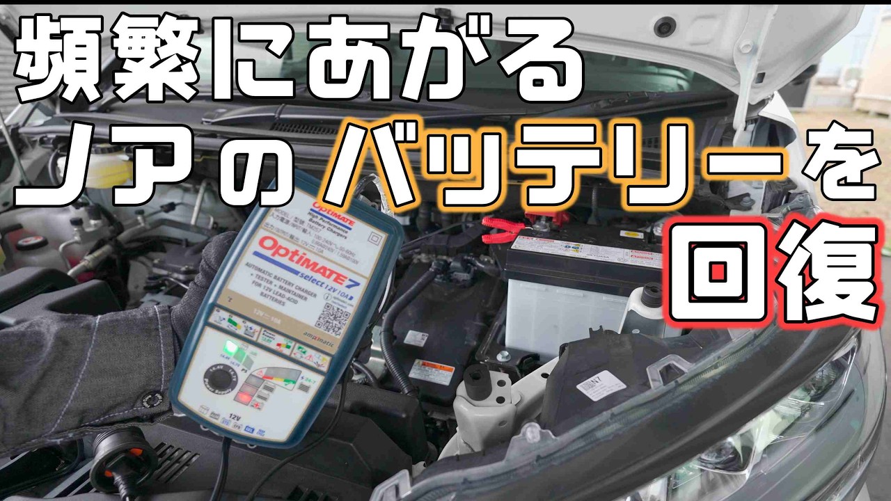 【トヨタノア】バッテリーあがり対策に充電器で補機バッテリーを回復！ノアHYBRIDにオプティメイト7セレクト