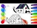 How To Draw cute House Drawing, Painting &amp; Coloring For Kids and Toddlers_ Child Art🐋🌈🎨