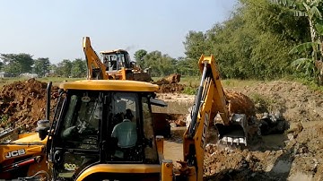 JCB Machine Trying To Break and Throw out Old Concrete Culvert For New Bridge Construction.- Part 7