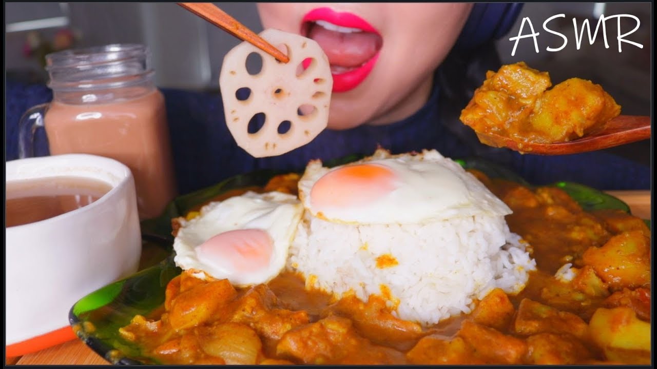 ASMR CURRY RICE STEW JAPANESE CURRY + LOTUS ROOT SOUP + FRIED EGG + CHOCOLATE MILK | 咖喱饭 咀嚼音