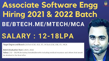 Associate Software Engineer 2021-2022 Batch Hiring | BE/BTech ME/Mtech MCA | Salary 12-18LPA