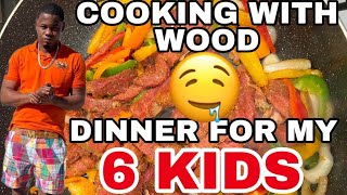 COOKING WITH WOOD 🪵 HOMEMADE PEPPER 🌶️🫑🌶️ STEAK 🥩 & JASMINE RICE 🍚 FOR MY 6 KIDS