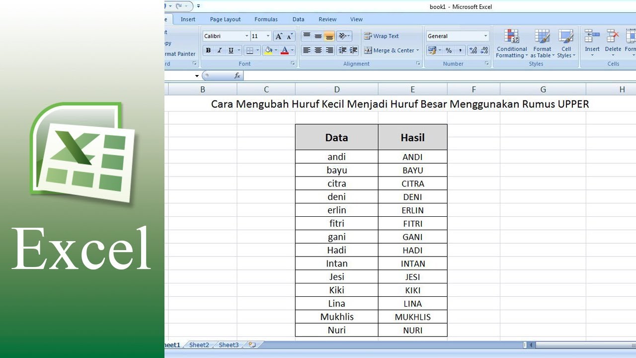 Cara Mengubah Huruf Kecil Menjadi Huruf Besar Menggunakan Rumus UPPER   Tutorial Microsoft Excel