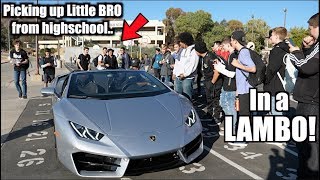 Picking up little bro from High School in LAMBORGHINI!
