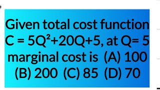 how to find marginal cost from total cost function. calculus