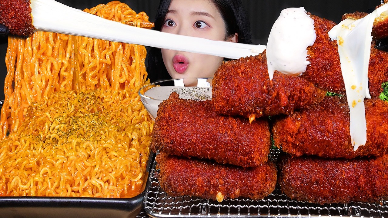 ASMR MUKBANG | 칠리스 내슈빌핫 모짜렐라스틱 🌶️ 치즈볶음면 먹방! CHEESE PULL 🧀 Chili's Mozzarella Sticks & Cheesy Noodles