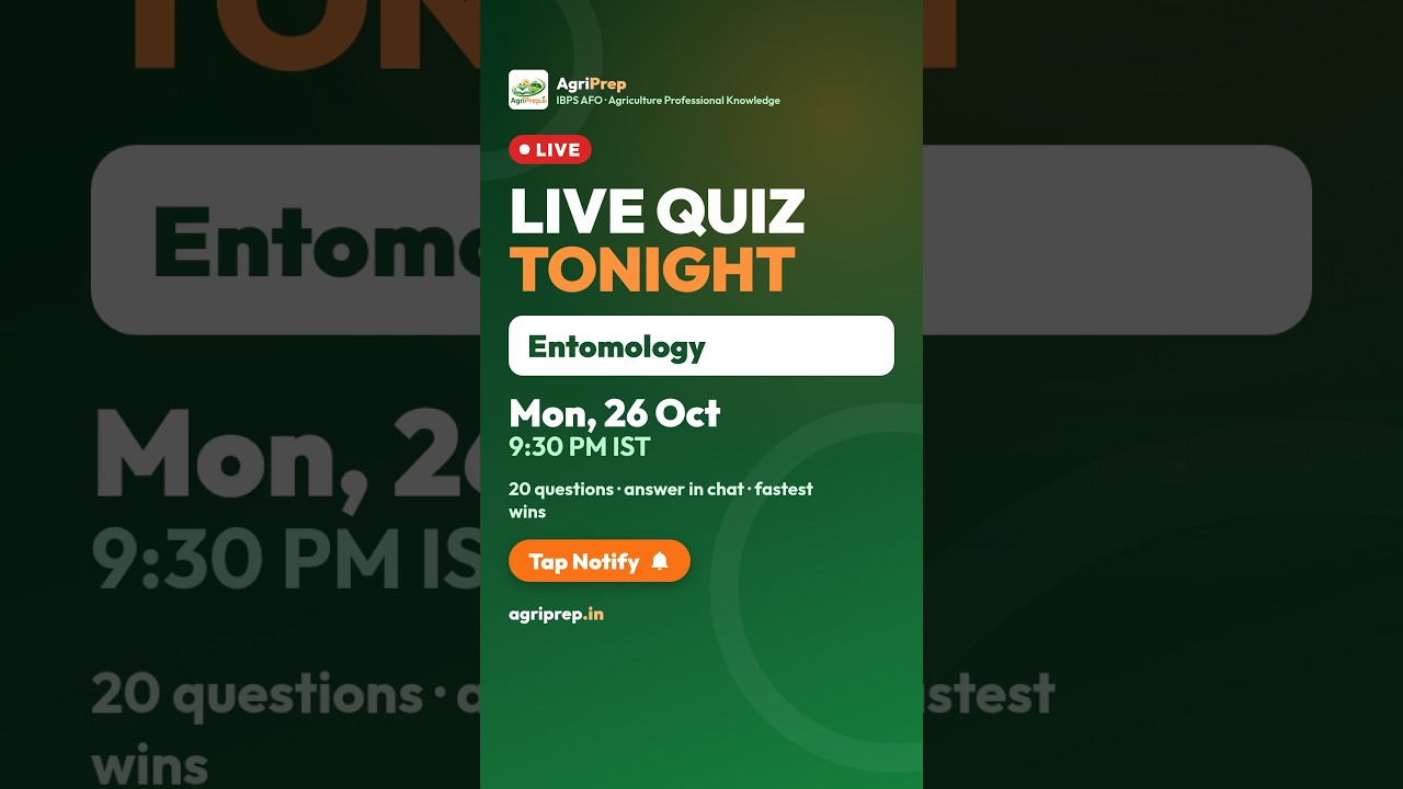 LIVE QUIZ TONIGHT 9:30 PM: Entomology MCQ | IBPS AFO Mains 2026 #Shorts