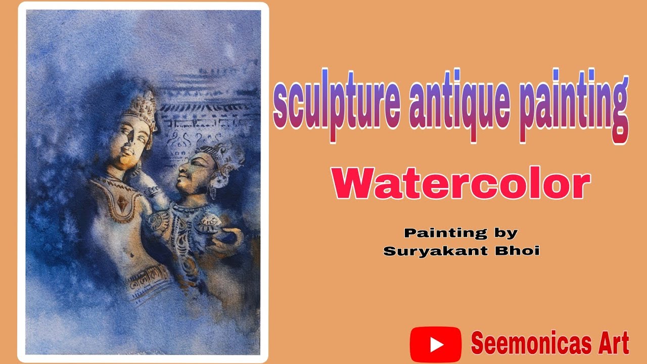 watercolor Sculpture antique painting, watercolor se kaise banaye 