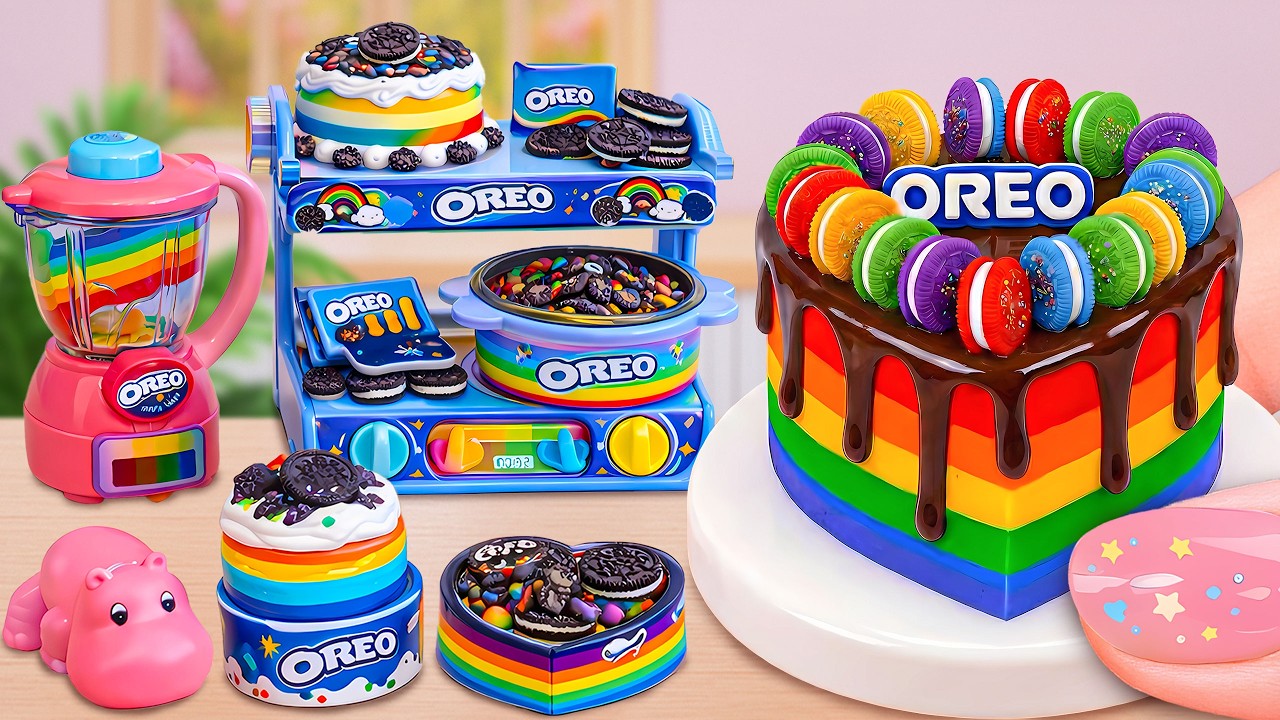❤️‍🔥How To Make Lovely Miniature Rainbow OREO Heart Cake Decoration🌈Dekorasi Kue Hati OREO Miniatur