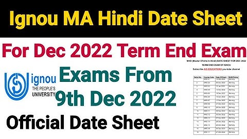 Ignou MA Hindi (MHD) Date Sheet For Dec 2022 Term End Exam