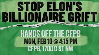 Stop Elons Billionaire Grift: Hands off the CFPB
Turn your videos into live streams with https://restream.io
Join Indivisible, Progressive Change Institute, MoveOn, and Americans for Financial Reform to Rally at the Consumer Financial Protection Bureau with Senator Elizabeth Warren and Congresswoman Maxine Waters to fight back against Elon Musk’s attempt to kill it. The people rely on this agency to protect against corporate exploitation and bank fraud. Musk is trying to eliminate it, but we’re ready to unite and fight back.
Elon Musk and Donald Trump are attempting to kill this essential agency that protects Americans from fraud and exploitation at the hands of banks and corporations. Regular people rely on CFPB every day to protect their money and their livelihoods—and Elon Musk is trying to eliminate it.
Over the weekend, the acting head of the CFPB demanded all investigations within the bureau stop, and shut down headquarters for the next week. Now, Democrats in Congress, including Senator Elizabeth Warren and Congresswoman Maxine Waters, are going to demand answers and advocate for their constituents. United, we will tell the American people why this fight matters and how it will impact their lives.
While Trump has handed over the keys to the federal government to a billionaire saboteur, we will stand with the people and fight back. CFPB has saved the people over $21 billion in compensation, canceled debts, and consumer relief, benefitting over 205 million Americans. When Elon Musk talks about “saving money” by eliminating CFPB, he really means taking money from US.
Musk has shown us he wants to slash Meals on Wheels, shutter preschools, end school lunches for kids in need, while advancing his business interests and helping Trump push more tax cuts for billionaires and allies like him. CFPB is more important than ever in the midst of a billionaire takeover. Join us on Monday afternoon for a rally at the Consumer Financial Protection Bureau to tell Elon: It’s our CFPB, not his.
A core principle behind this event is a commitment to nonviolent action. We expect all participants to seek to de-escalate any potential confrontation with those who disagree with our values. Stop Elons Billionaire Grift: Hands off the CFPB