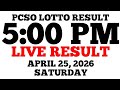 Lotto Result Today 5:00 PM Draw April 25, 2026 Saturday PCSO LIVE Result