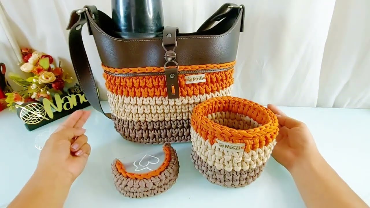 Mateira de crochê com fio de malha ,passo a passo completo  3 peças. #crochedananda