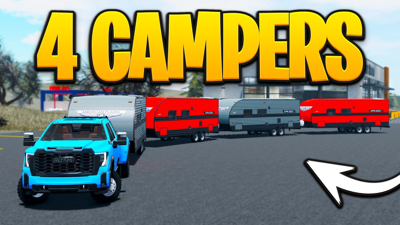 Я использовал новый пикап, чтобы буксировать сразу 4 кемпера в APM | Roblox American Plains Mudding