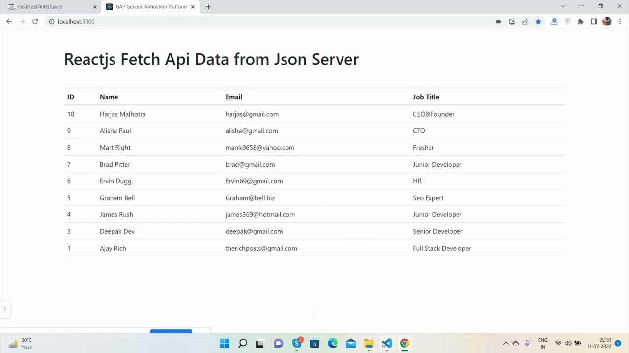 Reactjs Fetch Api Data from Json Server Using Hooks - YouTube