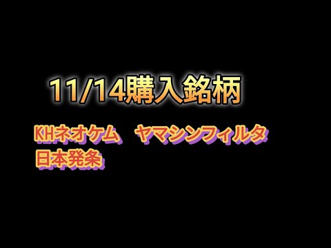 11/14購入銘柄#KHネオケム #日本発条 #ヤマシンフィルタ #投資 #株 