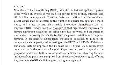 Non Intrusive Load Monitoring Based on an Efficient Deep Learning Model With Local Feature Extractio
