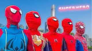 5 RED SPIDER-MAN Bros || No No No , Today is RED COLOR DAY !! ( Red Food , Red Nerf Gun ... )