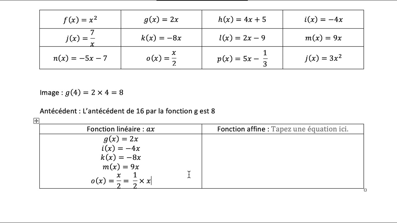 Exercice Fonction Affine Et Linéaire 3eme