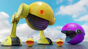 Pacman vs Two-Legged Robot Pacman, Flying Concrete Monster
