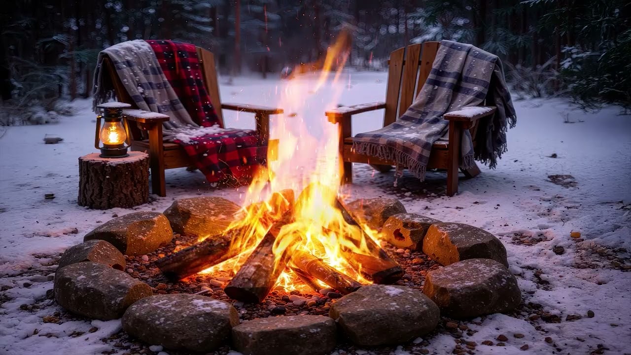 Crackling Campfire in the Snow🔥❄️ Cozy Winter Fire Ambience | 10 Hour Relaxation