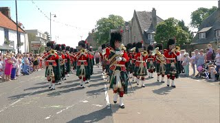 Band of The Royal Regiment of Scotland come to halt during 2023 Linlithgow Marches in Scotland
