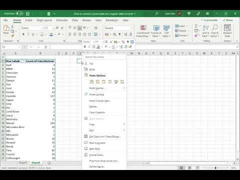 How to convert a pivot table to a regular table in Excel - YouTube
